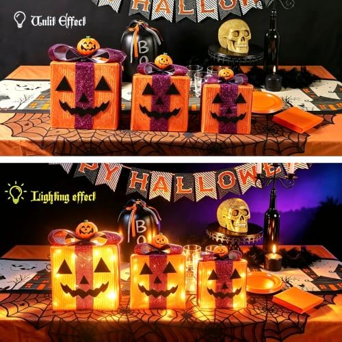 Halloween Decoration Lights, 3Pcs Pumpkin Decorations, 60 LEDs &Timer - Image 5