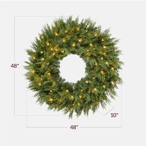 Best Choice Products Pre-Lit Cedar Cypress Christmas Wreath w/Twinkling LEDs, 48in Realistic Large Indoor/Outdoor Holiday Decor for Door, Plug-in - Image 2