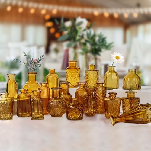 Glass Bud Vases Set of 20, Small Flower Vase in Bulk for Centerpieces, Mini Vintage Amber Vases for Rustic Wedding Vintage Home Table Decor - Image 5