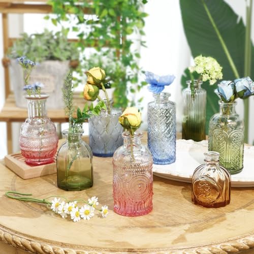 CUCUMI 12pcs Bud Vases for Centerpieces, Colorful Vintage Glass Vase Set - Image 2