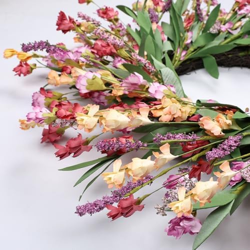 24" Spring Wreaths for Front Door Not Withering Artificial Floral Wreath with Wildflowers Summer Decorations for Indoor Outdoor Window Wall Farmhouse Porch Easter Home Decor Red Orange Purple - Image 6