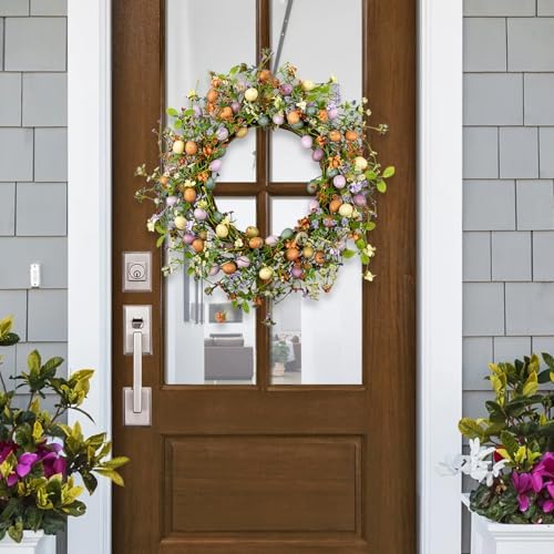VioletEverGarden 20 Inch Easter Wreaths for Front Door Colorful Easter Wreath Artificial Egg Wreath with Berry for Spring Summer Hoilday Party Decorations - Image 4