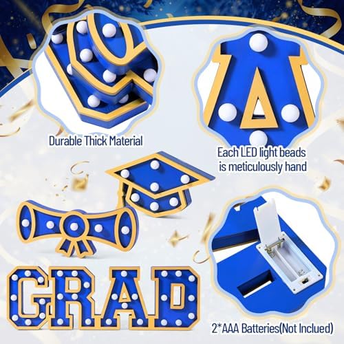 Novabright 3 Pcs Blue Graduation Light up Signs 2026, Wooden with LED - Image 4