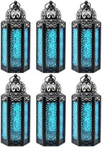 Vela Lanterns Decorative Indoor Moroccan Candle Holder, Blue, M, 6-Pack by VelaCandleLanterns