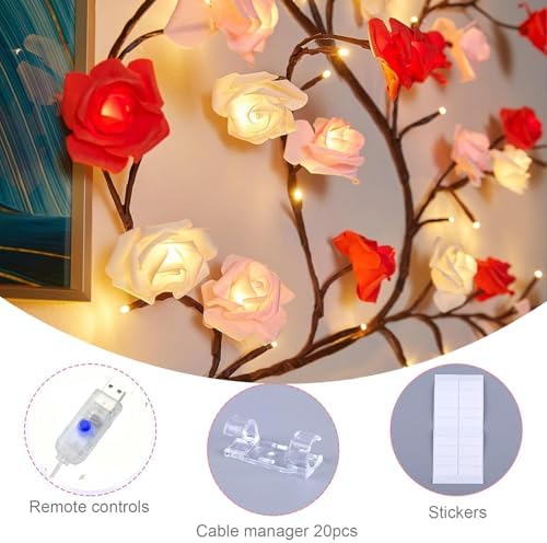 Rose LED Tree Branch Lights for Wall,Led Rose Blossom Lights Twig Decor with 144 LED Flower String Lights and USB Powered, 8 Lighting Modes for Indoor Window Wedding Valentine's Day Decor (91in) - Image 6