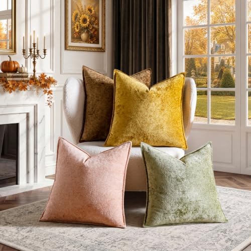 a moment Throw Pillow Covers 24X24 Inch 4 Packs,Soft Velvet Decorative Pillow Cases with 3D Ice Flower,Texture Modern Accent Cushion Covers for Sofa Couch Home Decor Golden Earth - Image 7