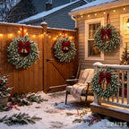 12 Set Christmas Hanging Wreaths Small Snow Flocked Artificial Cedar Wreaths with Red Velvet Ribbon Bronze Bells Mini Faux Greenery Wreath for Front Door Porch Cabinet Window Xmas Holiday Decorations - Image 4