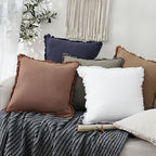 Foindtower Decorative Linen Fringe Throw Pillow Covers 26×26 Inch,Rust - Image 5
