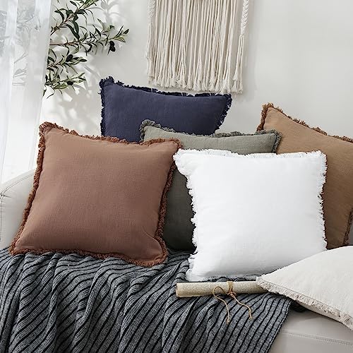 Foindtower Decorative Linen Fringe Throw Pillow Covers 26×26 Inch,Rust - Image 5