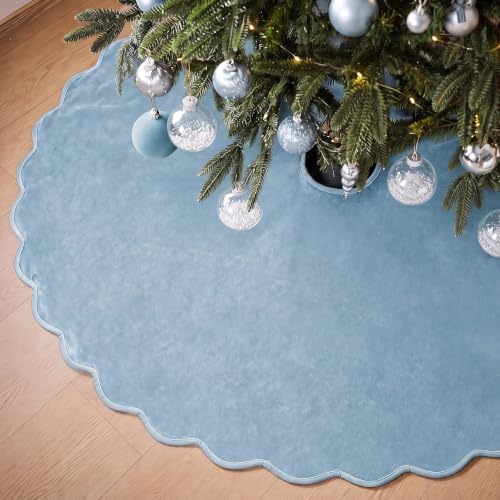 RoundFunny Dusty Blue Christmas Tree Skirt Velvet Tree Skirts, 60 Inch - Image 2
