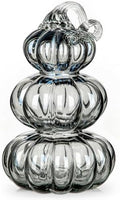 Stacked Glass Pumpkin Decor, Fall Halloween Table Centerpiece, Black by Arborus