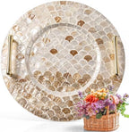 Mother of Pearl Decorative Tray with Metal Handle, Elegant by Tiangrid