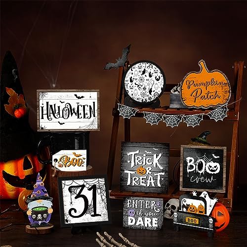 14 Pcs Halloween Tiered Tray Decor Set, Gnome Wood Table Signs (Terror) - Image 6