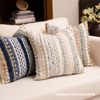 Boho Chenille Tufted Throw Pillow Covers 18x18 Inch Set of 2 Farmhouse Cream White Woven Striped Decorative Pillowcases for Couch Sofa Bed - Image 2