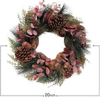 TEMPUS 20 inch Winter Wreath Magnolia Leaves Red Eucalyptus Leaves with Pine Needle Pine Cone Wreath for Front Door Harvest Festival Christmas Decor Window Wedding Autumn Outdoor Indoor Décor - Image 3