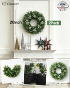 2Pack 20'' Boxwood Wreath for Front Door Artificial Eucalyptus Wreath - Image 2