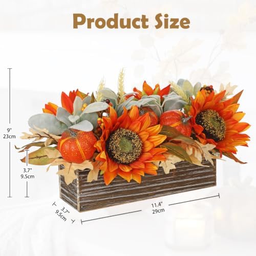 DILATATA Fall Decor Autumn Harvest Floral Centerpiece with Artificial Sunflowers Lambs Ear Gourd and Berries Arrangement for Thanksgiving Party Mantel Fall Decor - Image 3
