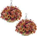 GTIDEA Fall Hanging Baskets 16 Pcs Artficial Fall Flowers for Outdoors by GTIDEA