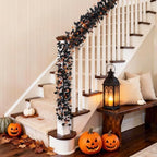 Glitzhome Halloween Garland, 72" Black Eucalyptus Garland with Pumpkin Bats and Berries, Halloween Mantel Decor for Door Fireplace Shelf Fall Display - Image 4