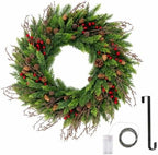 24" Cedar Christmas Wreath for Front Door with Pine Cones & Red Berries by Unknown
