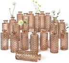 Amber Glass Bud Vase, 20 Pack Living Bud Vases, Small Diamond Bud Vases in Bulk, Mini Flowers Vases for Table Centerpiece, Office, Wedding Reception, Home Decor by saiguomi