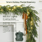 2Pcs 9FT Soft Touch Artificial Norfolk Pine Christmas Garland with Lights - Image 2