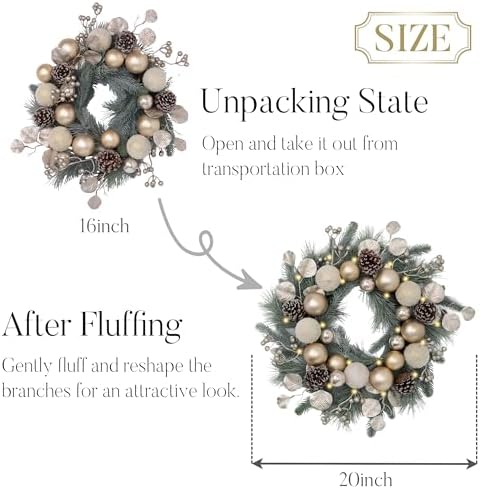 Valery Madelyn 20" Pre-Lit Christmas Wreath for Front Door with Lights - Image 6