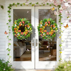 Spring Summer Wreaths for Front Door Outside 24 Inch, Summer Wreath Outdoor with Lotus and Berries, Green Floral Door Wreath for All Season Home Wall Wedding Farmhouse Holiday - Image 3