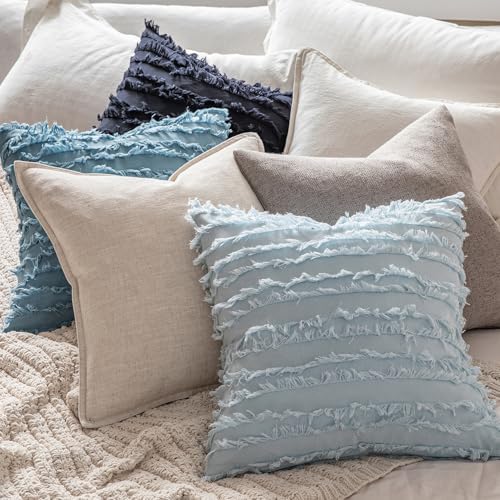 MIULEE Boho Linen Striped Euro Throw Pillow Covers 22x22, Navy Blue - Image 6