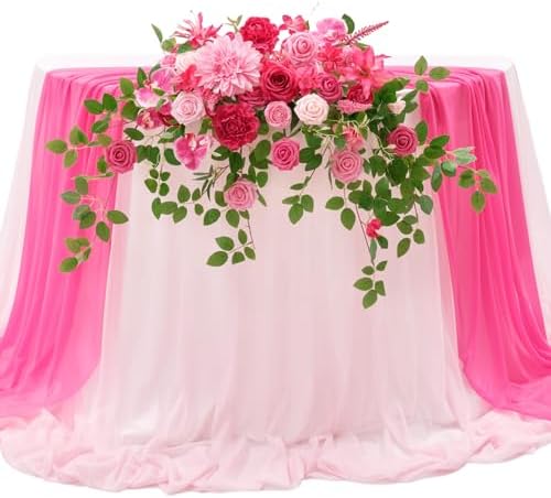 TINGE TIME Artificial Sweetheart Flower Swag with Table Cloth and Table Runner, Pack of 3 Floral Arrangement for Wedding Sweetheart Table Centerpiece Decoration Valentine's Day (Hot Pink) by TINGETIME