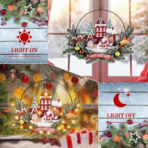 Pre-Lit Christmas Wreath for Front Door, Lighted Witch with 6H On/18H Off - Image 2