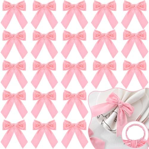 Maxdot 24 Pcs Bow Napkin Rings Set, Velvet Napkin Holders Buckles 4 x 4.9 Inch Serviette Rings for Family Dinner, Wedding, Party, Banquet, Table Decorations (Bright Pink) - Image 6