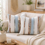 decorUhome Cream White and Light Blue Throw Pillow Covers 18x18 Set of 2 - Image 3
