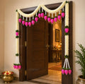 Divyakosh Artificial Flower Door Toran Set, Bandarwal with Lotus Hangings (48 Inch) | Main Door Hanging Decor for Diwali, Wedding, Pooja | Indian Festive Home Entrance Decoration White Pink | by Divyakosh