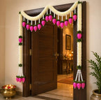 Divyakosh Artificial Flower Door Toran Set, Bandarwal with Lotus Hangings (48 Inch) | Main Door Hanging Decor for Diwali, Wedding, Pooja | Indian Festive Home Entrance Decoration White Pink | by Divyakosh