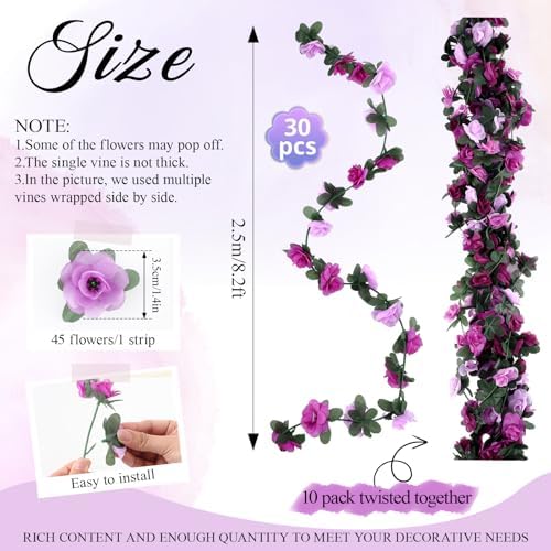 Suncalla 30 Pcs 246ft Flower Garland Artificial Vine with Green Leaves Hanging Fake Flower Vines Ivy Garlands Wall Garden Decor for Room Wedding Birthday Arch Decor (Purple) - Image 2