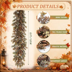 Riceshoot 6 ft Fall Garland for Mantle, Realistic Leaves Fireplace Decor - Image 2