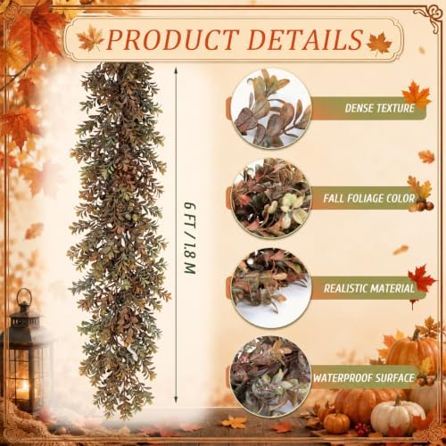 Riceshoot 6 ft Fall Garland for Mantle, Realistic Leaves Fireplace Decor - Image 2