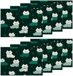 Shrahala Cute Dog in Dark Green Placemats, White Dogs Spots Table Mat Linen Burlap Washable Double-Deck Heat Insulation for Dining/Kitchen Table Set of 8 (12 X 18 Inch) by Shrahala