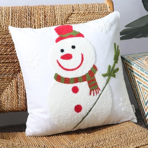 Set of 2 Christmas Throw Pillow Covers Embroidery Farmhouse Decorations Holiday Decor Throw Cushion Case for Winter Home Couch (Snowman) - Image 6