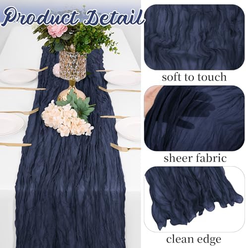 16 Pack Navy Blue Cheesecloth Table Runners 20x120 Inch Gauze Table Runner Cheese Cloth 10FT Blue Table Runner Rustic Sheer Runner for Wedding Baby Shower Birthday Party Table Decor - Image 3
