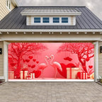 Happy Valentine's Day Garage Door Banner Cover, 6x13 ft Pink Flamingos Sweet Scene, Large Outdoor Holiday Decoration (Red Flamingos) by KKYEJLQYI