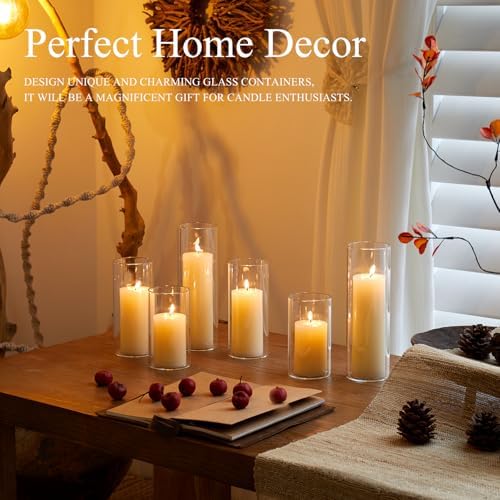 Set of 6 Pillar Candles with Clear Glass Hurricane Holders- Elegant Cylinder Candle Vases for Weddings, Parties, Centerpieces, Home & Office Decor (Lvory White, 6 Set) - Image 5