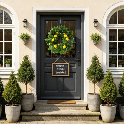 24 Inch Artificial Lemon Wreath for Front Door, Summer Lemon Wreath with Lifelike Yellow Lemons, Greenery, Spring Summer Farmhouse Wreaths for Porch Wall Window Kitchen Home Decor - Image 5