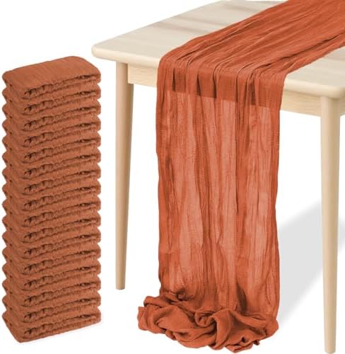 16 Pack Cheesecloth Table Runners 20" x 120", Boho Gauze Table Decor for Wedding, Bridal Shower, Birthday Party, Long Romantic Runner(Terracotta) by Unknown