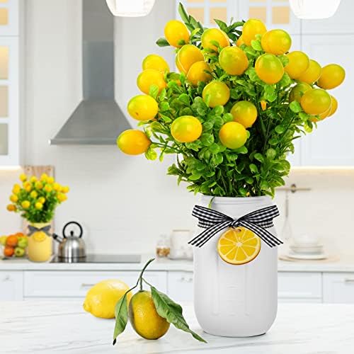 Lyrow 6 Pack Mason Jar Table Centerpiece Faux Christmas Berry Sunflower Lemon and Bell Kitchen Spring Summer Winter Farmhouse Decoration for Home Kitchen Tiered Tray Decoration(Lemon Style) - Image 6