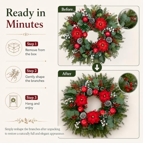 28 Inch Christmas Wreath for Front Door, Red Apples, Magnolia Winter Wreath - Image 6