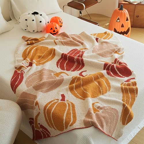 Pumpkin Throw Blanket for Couch 50x60 Fall Halloween Blankets, Soft Cozy Reversible Textured Fleece Fluffy Blanket for Bed Sofa Autumn Home Decor - Image 2