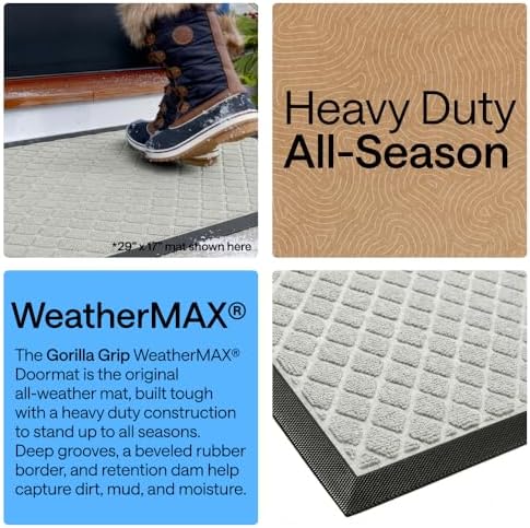 GORILLA GRIP WeatherMAX Door Mat, Indoor Outdoor, 29x17, Light Gray Lattice - Image 3
