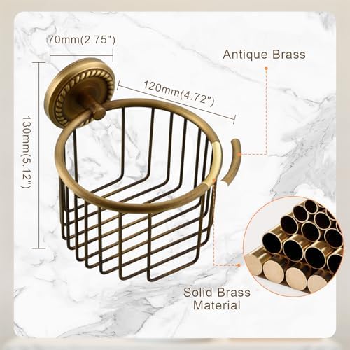 Vintage Toilet Paper Holder Wall Mounted Bathroom Roll Tissue Wire Basket, Antique Brass - Image 3
